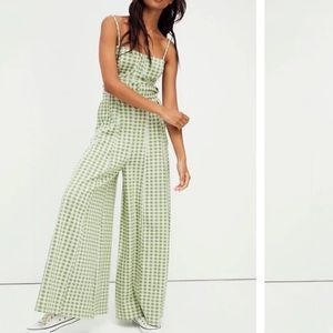 Free People Hold Me tight Gingham belted Wide leg Jumpsuit